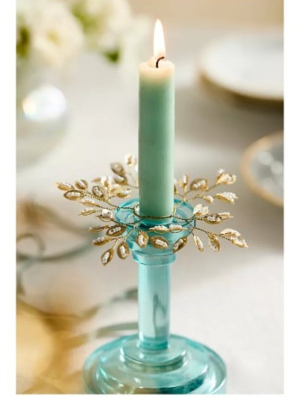 Anthropologie/Terrain Column Glass Taper Candle Holder in Sky (Set of 2) - NWT
